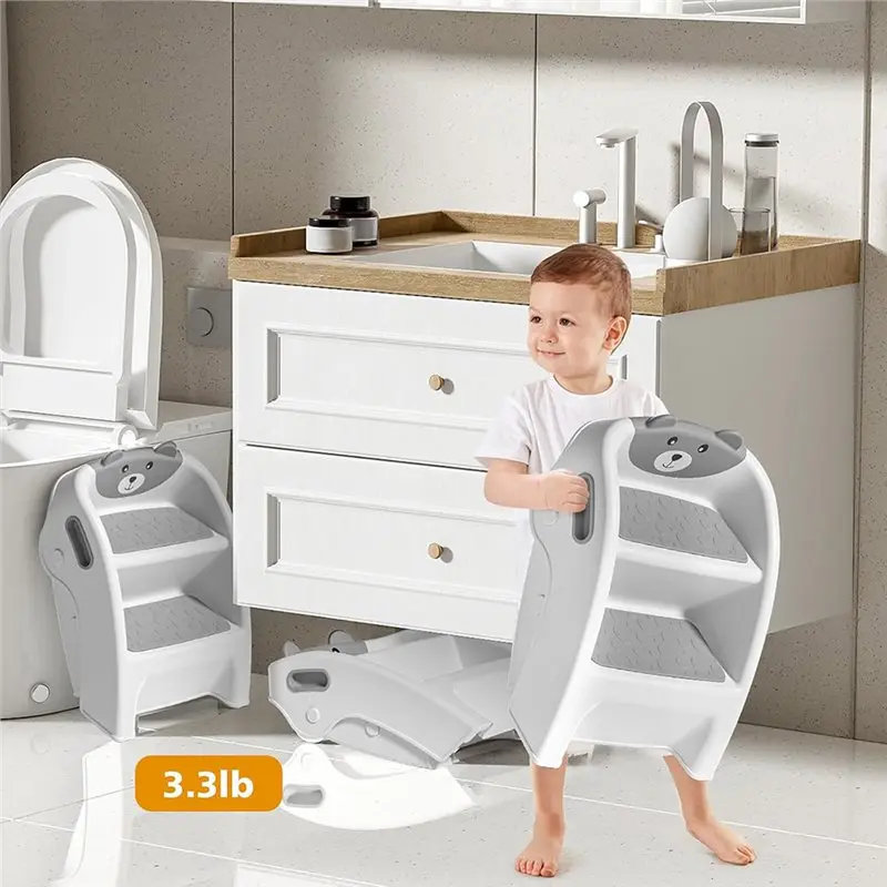 【EFFICIENT 】Folding Toddler Step Stool With Anti-Slip, Anti-Tip A-Frame Design, 10-Second Setup For Bathroom And Potty Training