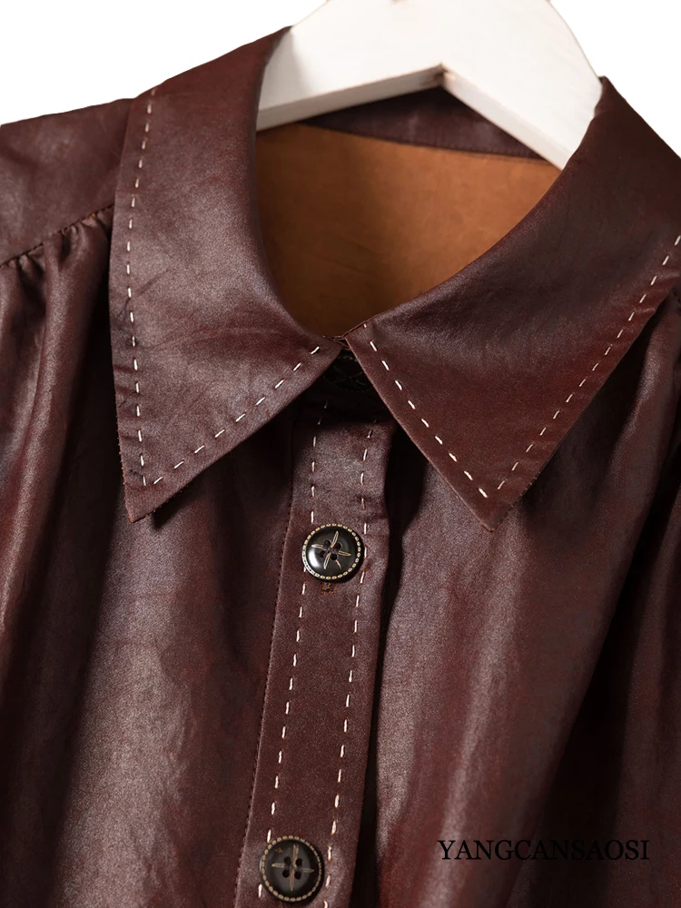 2026 Women's Fashion Autumn New Red 100% Natural Mulberry Silk Gambiered Guangdong Gauze Single Breasted Bright Line Windbreaker