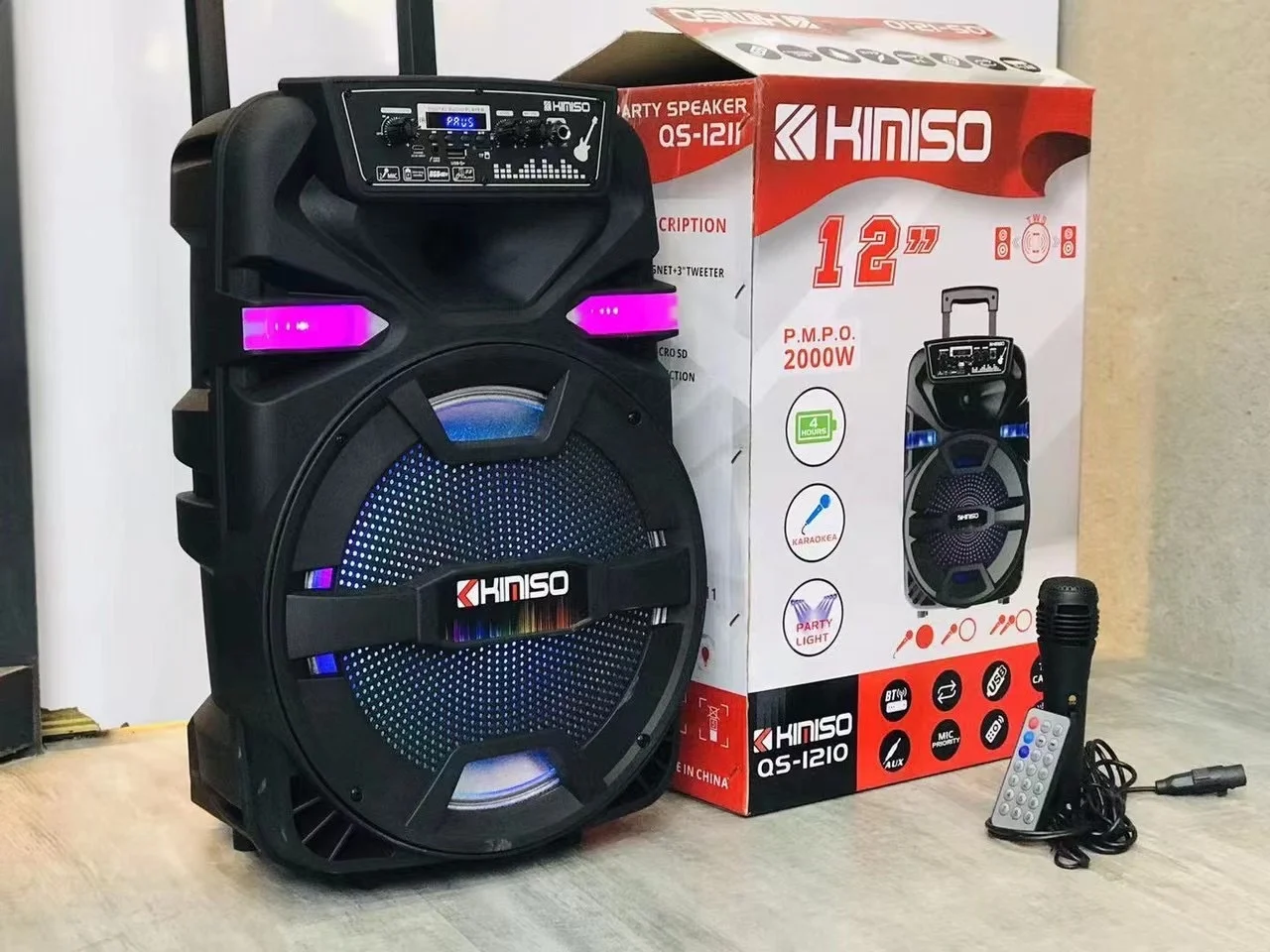 KIMISO QS1210 Qs 1210 Wireless Tooth Speaker 12 Inch Portable Trolley Speaker DJ System Subwoofer Sound Box With LED Light