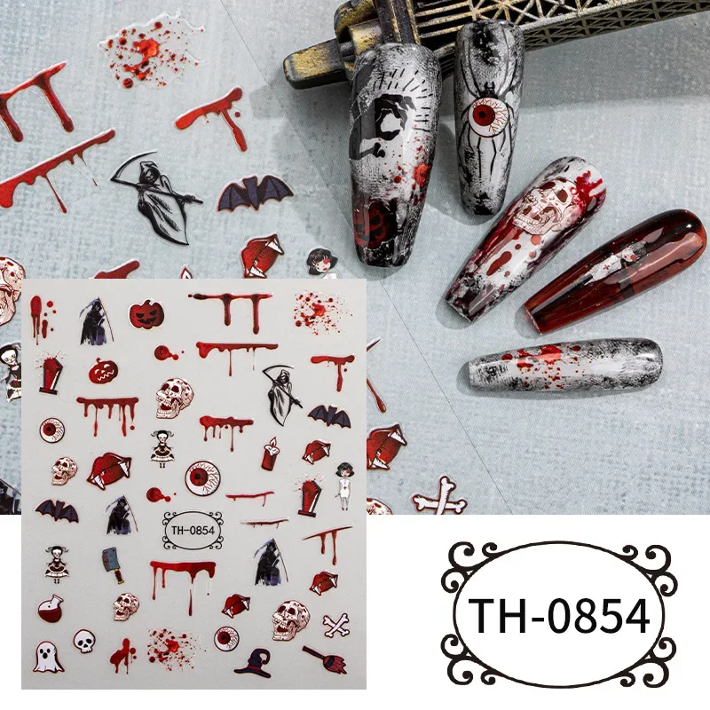 

Glow-in-the-dark Halloween Nail Stickers Dark Ghost Skeleton Blood Handprints and Other Nail Stickers for a Variety of Nail Type
