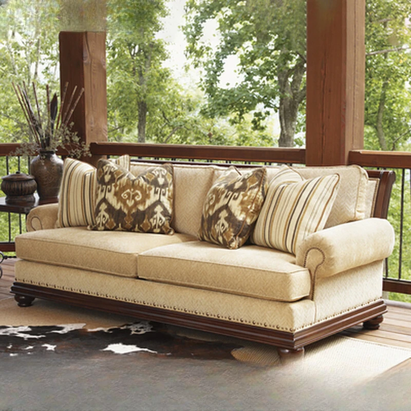 

Classical retro solid wood three-person, two-person, single-seat sofa combination to make old soft cloth.