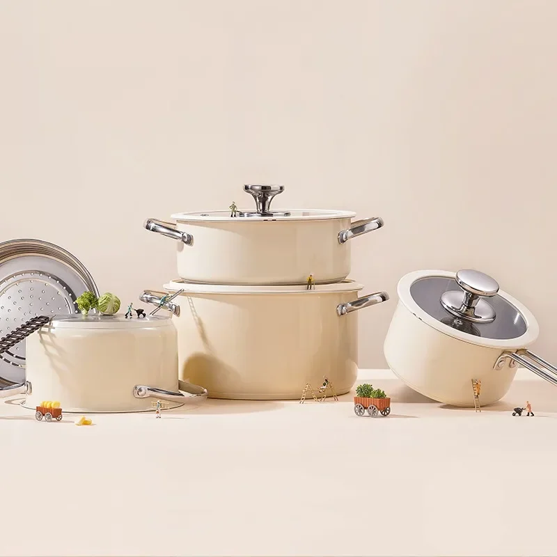 

Высококачественная цветная кухонная кастрюля для супа с морепродуктами и сковородой, нетоксичная кастрюля из нержавеющей стали со стеклянной крышкой, 4 шт.