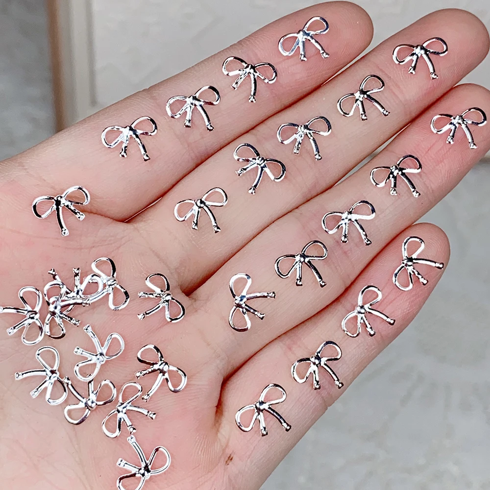 10 قطعة أقواس الصفصاف المعدنية مسمار الديكور الذهب والفضة ثلاثية الأبعاد Bowknot تصميم Charm بها بنفسك حلية أنيقة معدنية مجوهرات مانيكير اكسسوارات