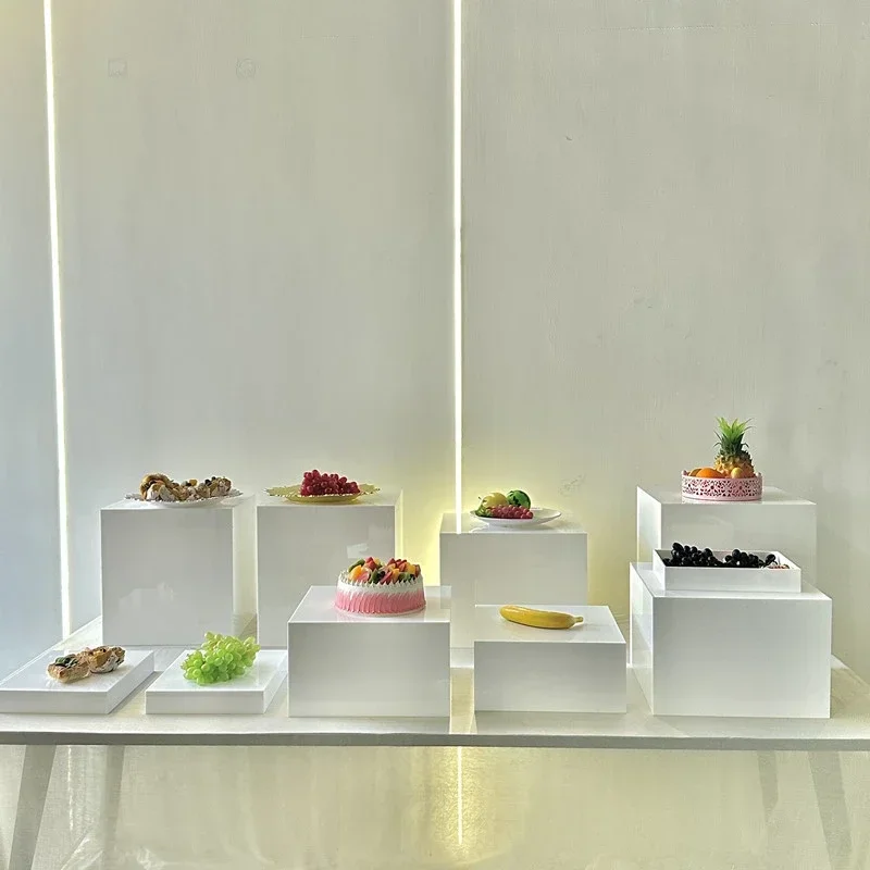 White Buffet Acrylic Riser Cube ,Wedding Display Nesting Square, Food Dessert Pedestal Box