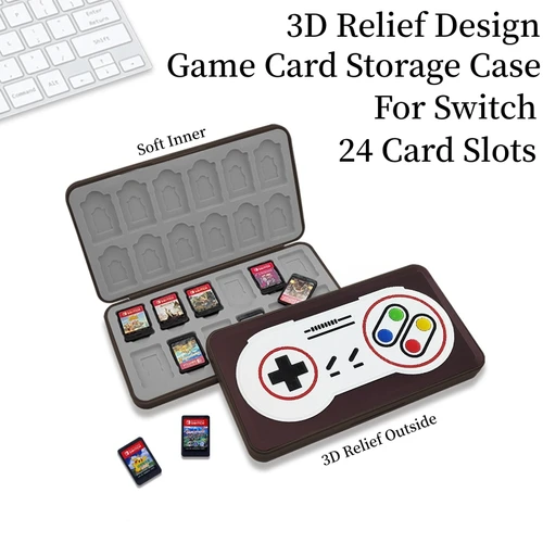 Imagen 2 del producto Caja de tarjetas de juego 24 en 1 con patrón 3D para Switch Lite OLED, caja de almacenamiento de cartuchos de juego para accesorios de juegos NS