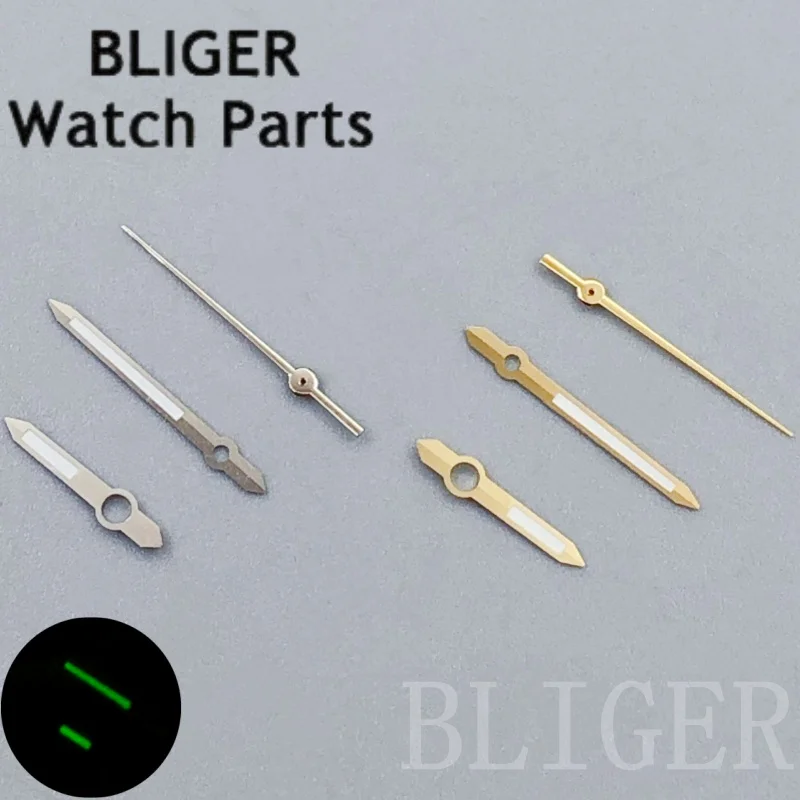 BLIGER NH35 الذهب ساعة فضية الأيدي ساعة معقمة إبرة الأخضر مضيئة صالح NH35 NH36 ETA2824 PT5000 ساعة يد تعمل بالحركة اكسسوارات