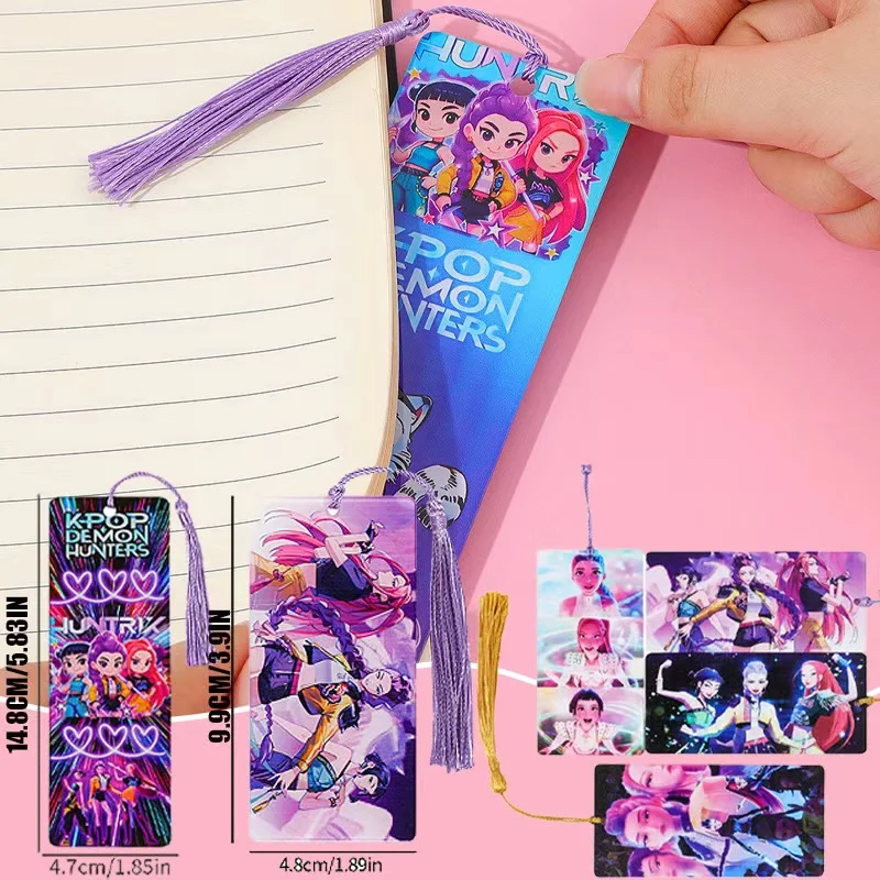 إشارات مرجعية أنيمي KPop Demon Hunters - مقتنيات مروحة ثنائية تصميم فتاة/حيوانات كرتونية، علامات قراءة للطلاب هدايا أدبية