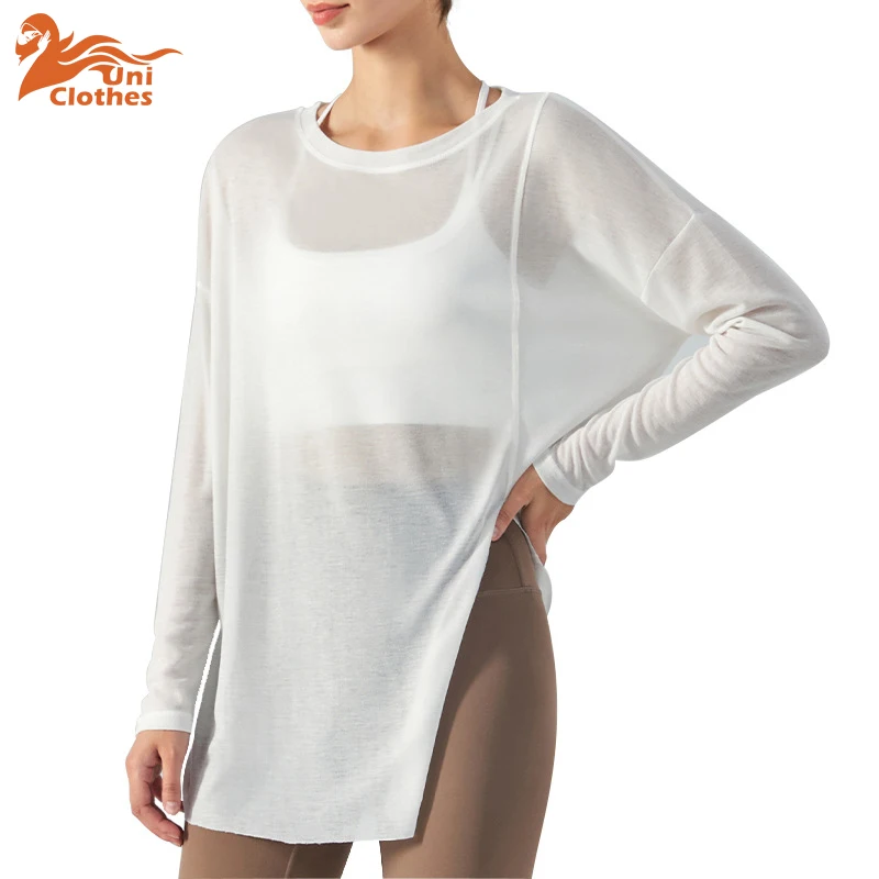 

UNI Yoga Long Sleeves Smock Women Quick Drying Thin Sports Tops Casual Loose Fitness T-shirts Women Workout Clothes Gym Wear ﻿