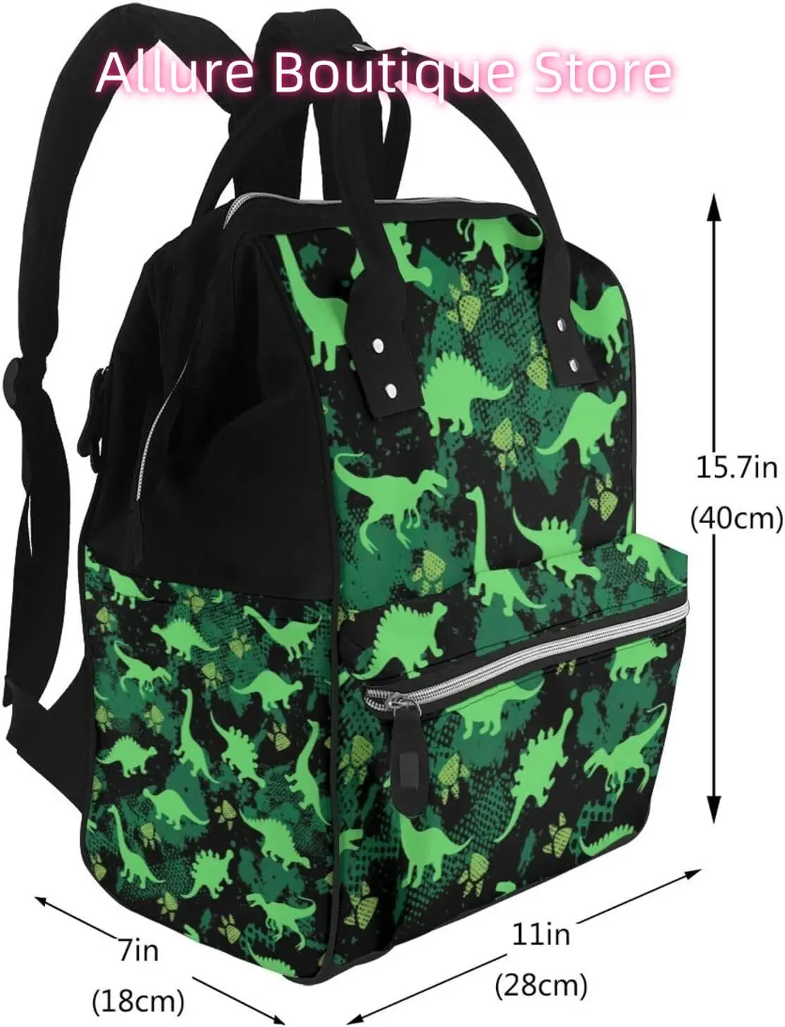 ไดโนเสาร์สีเขียวกระเป๋าผ้าอ้อมกระเป๋าเป้สะพายหลังผู้หญิงขนาดใหญ่ความจุกระเป๋าผ้าอ้อมกันน้ํา Mummy กระเป๋าเป้สะพายหลังสําหรับพ่อแม่ Essen