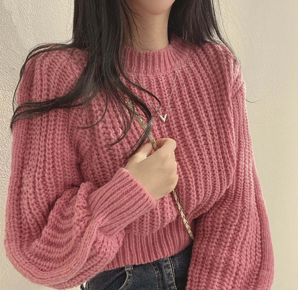 Round Neck Thickened Short Knitted Pullovers Women Fall Winter Loose Casual Long Sleeve Sweaters Top 4 Colors