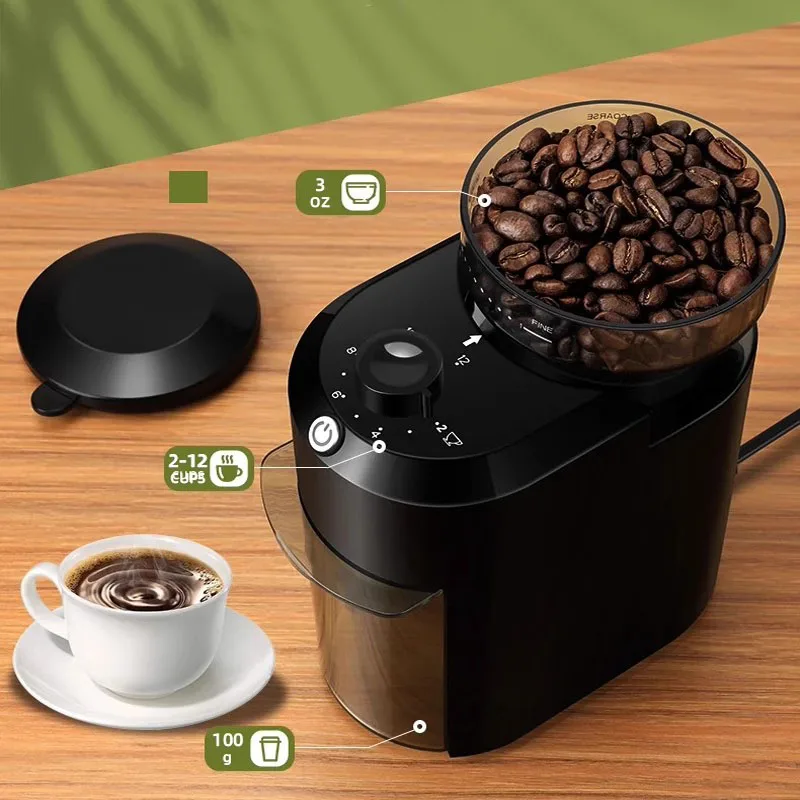 Electric grinder with adjustable cone coffee bean grinding, 28 precise grinding times set at 220V/110V