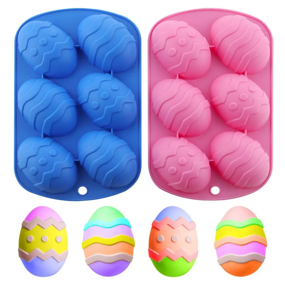 6 Holes Easter Egg Silicone Molds DIY Chocolate Mousse Dessert Baking Cake Moulds Easy Demold Ellipse Candle Molds Party Decor