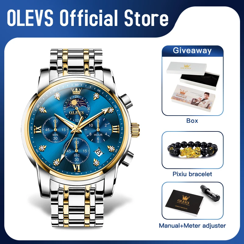 OLEVS 3655 Mens Watch Original Brand Watch For Men Quartz Watch Multifunctional Chronograph 30M Waterproof Automatic Date Gifts