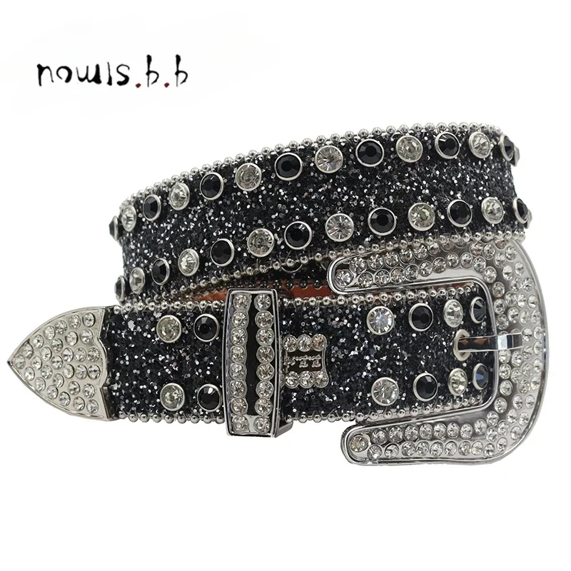 

Punk Rock Belts for Women Luxury Brand Letter Rhinestone Bling Buckle PU Decorative Waist Belt Vintage Men Jean Waistband