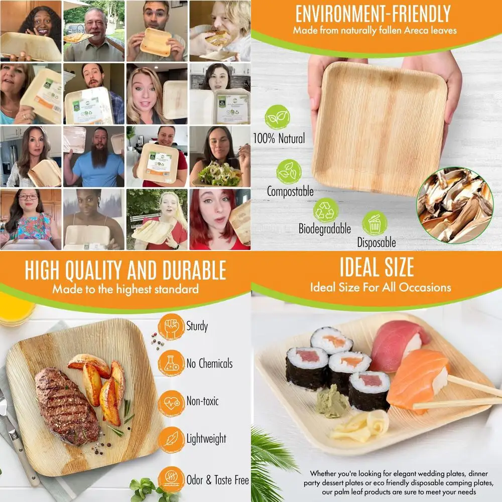 

7 Square Bamboo-Like Disposable Plates, 150 Pack, Strong & Decorative, Ideal for Weddings, Parties, and Outdoor Events