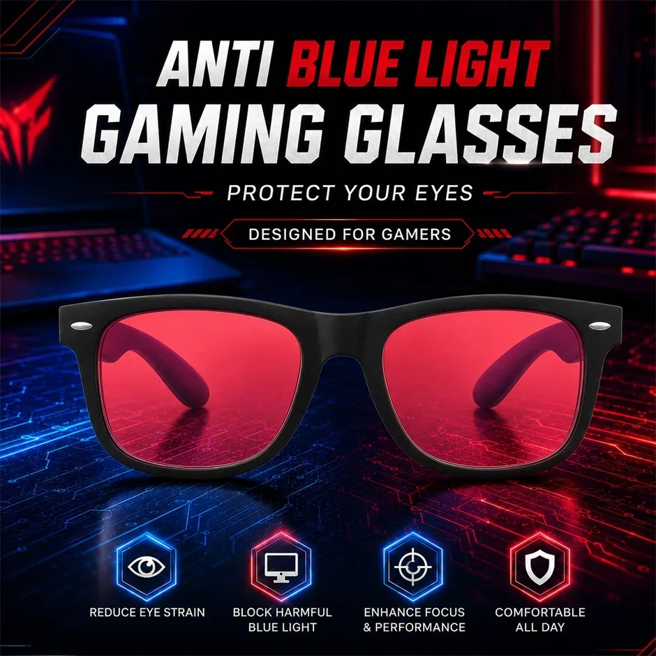 Gaming-Brille mit Blaulichtfilter, HD-Klarglas, Blendschutz, Computerbrille zur Linderung von Augenbelastung für Büro, Laptop und Gaming – Detail 12