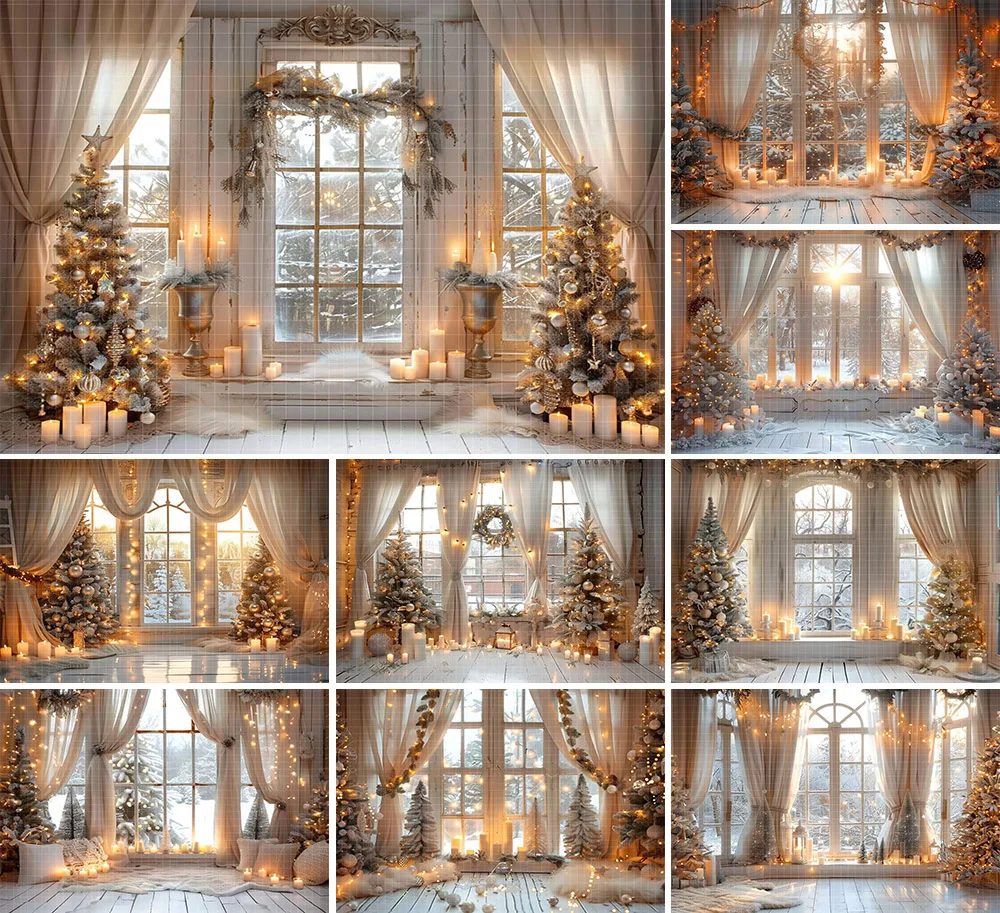 Mehofond Photography Background Winter Christmas Window Glitter Candle Xmas Tree Kid Family Portrait Decor Backdrop Photo Studio