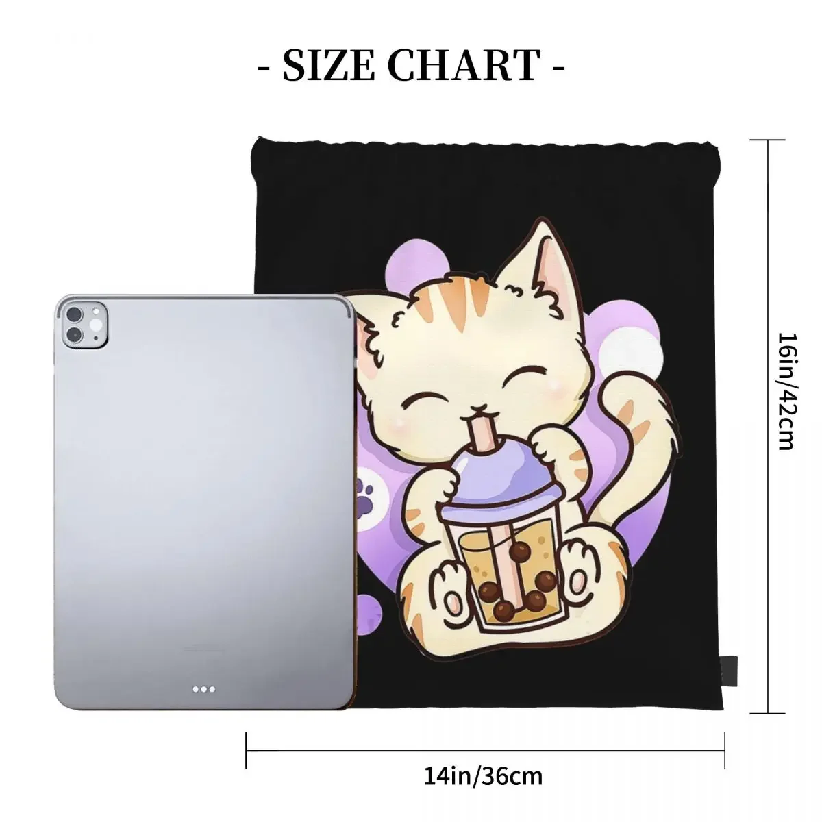 Cat Boba Tea Bubble Tea Anime Kawaii Japanese Girls Teenager Backpacks Drawstring Bags Drawstring Bundle Pocket Sports BookBag