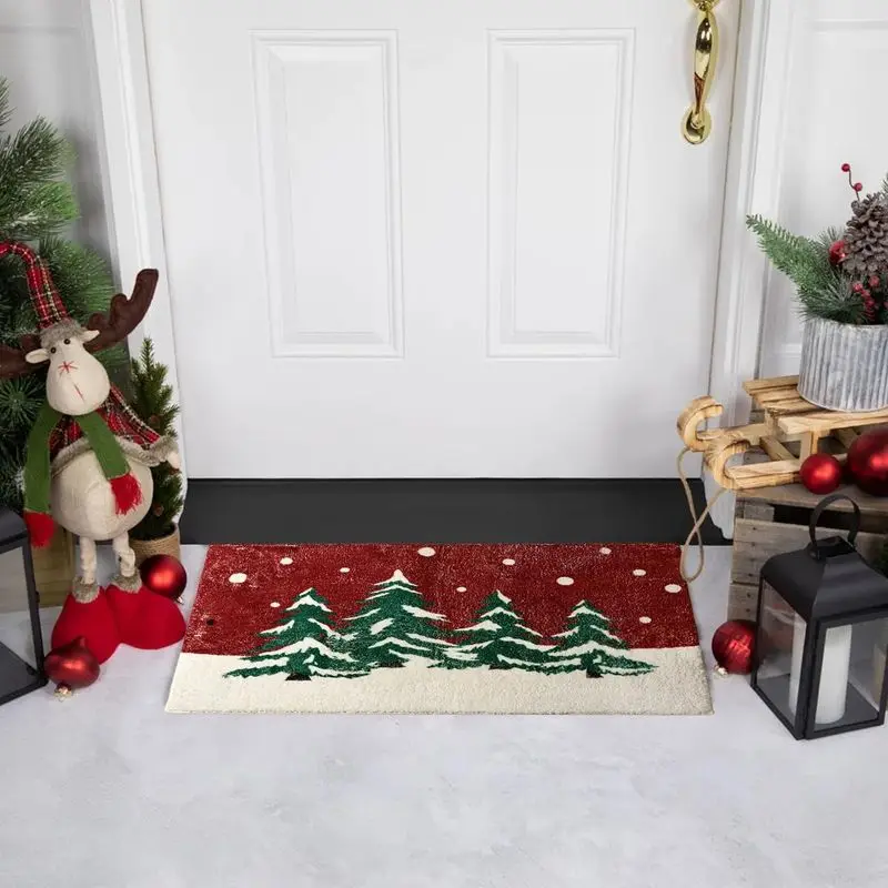 VIKAMA Winter Pine Tree Print Area RugChristmas Floor Mat Non Slip For Bedroom Bathroom Living Room Entryway Decor
