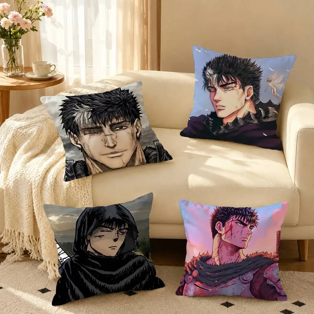 Anime Berserk Guts Square Double-Sided printed Pillow Case Bedroom Bedside Pillow Sofa Cushion Cover