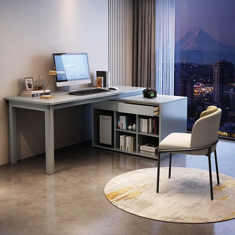 ￥%Solid Wood Corner Bookcase IntegratedCombo Student Study Writing Double-Person Office Computer Desk Model
