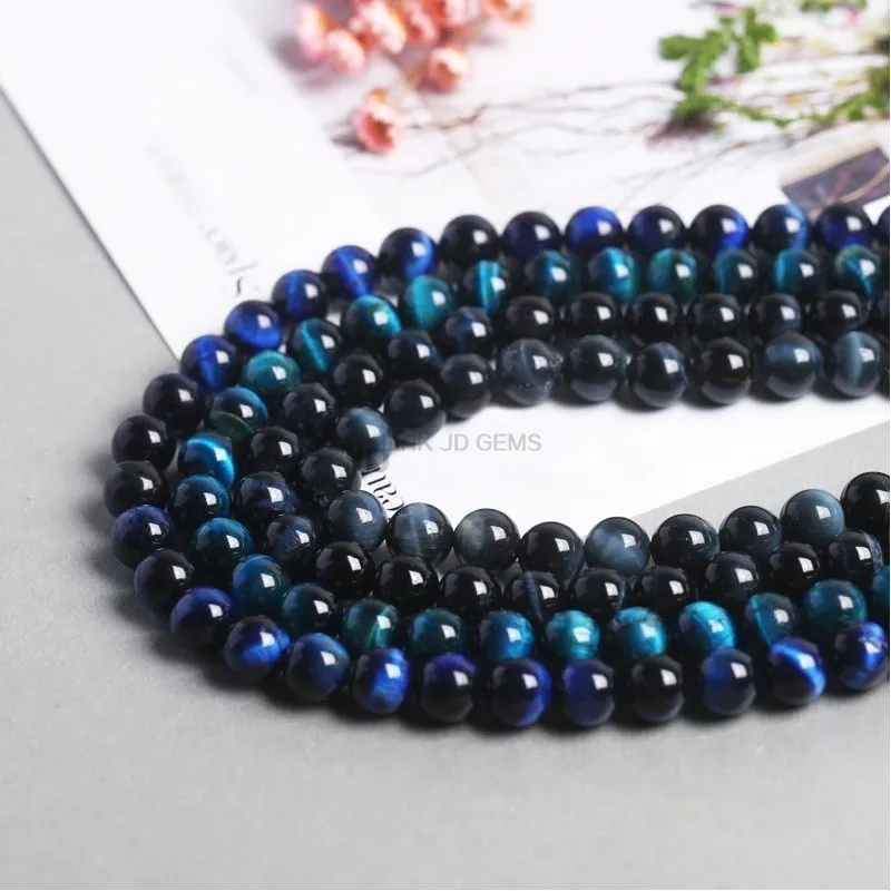 Natural Dark Blue Tiger Eye Stone Beads Round Loose Spacer Beads For Jewelry Making DIY Charm Bracelet Necklace Accessories
