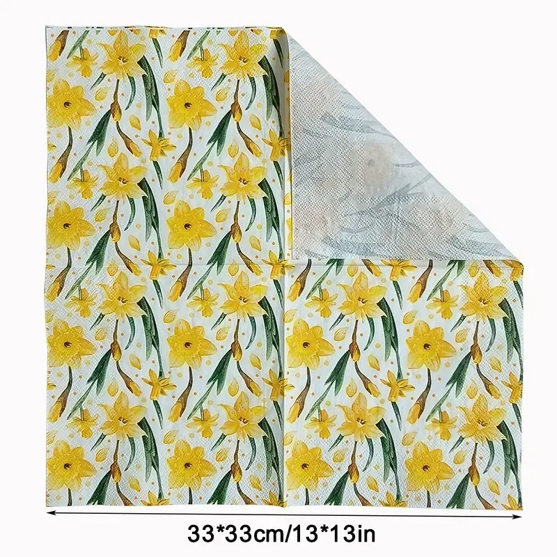 10/20 قطعة 33 سنتيمتر 2 طبقة جديد زهرة صفراء نمط المناديل حفلة الإبداعية ورق زينة مطعم ورقة DIY Decoupage ورقة