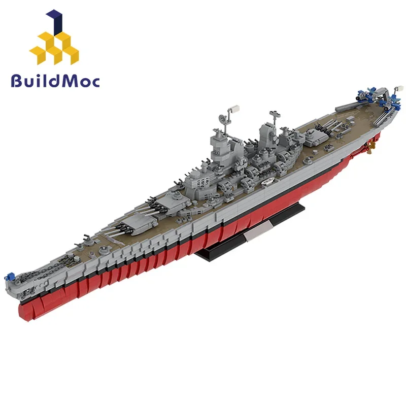 Buildmoc WW2 Military Iowa-Class Warship Series Building Blocks Model WW2 Military Soldier Battle Ship Model Weapon Children Toy