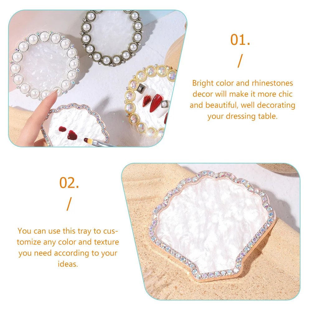 Harz-Nagelkunst-Anzeigetafel, helle Farbe, Strasssteine, dekoratives Tablett zum Mischen von Lidschatten, Lippenstift, Nagellack, Make-up, Mischen