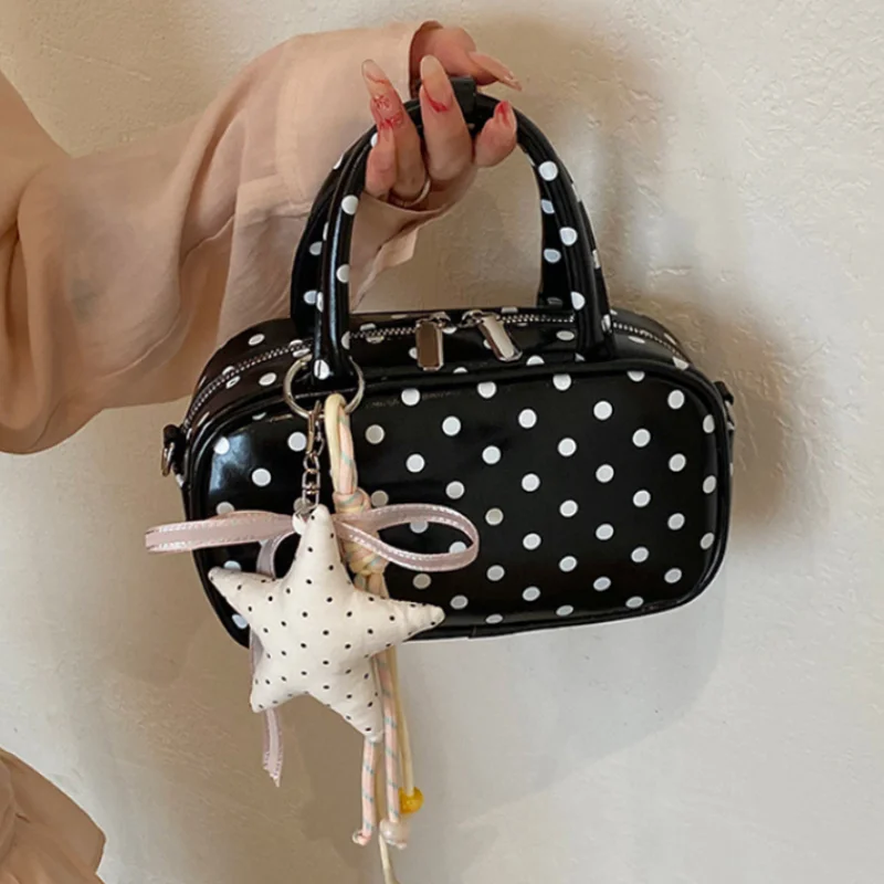 

Korean Polka Dot Women Handbag,high-quality PU Leather Zipper Bowling Bags,niche Exquisite Fresh Sweet Elegant Date Shoulder Bag