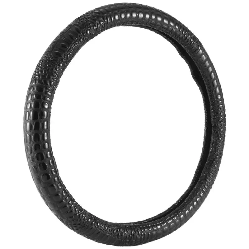 High Quality Black Crocodile-Grain Leather Steering Wheel Cover Universal Luxury Car Steering Wheel Cover Car Interior Accessori