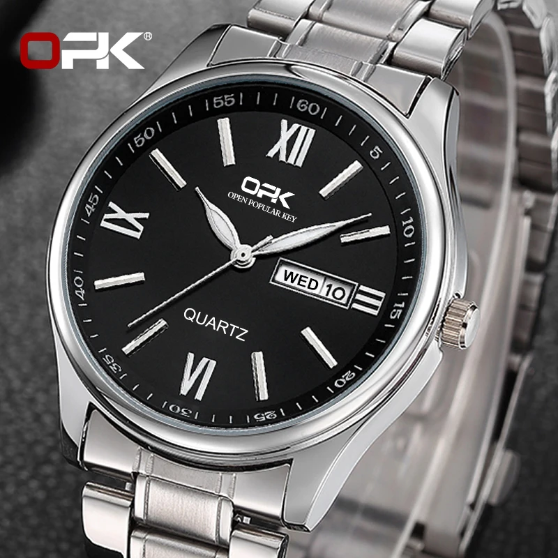 OPK 8123 Watches For Men Fashion Quartz Wristwatch Original Waterproof Luminous Automatic Movement Dual Calendar Display Reloj