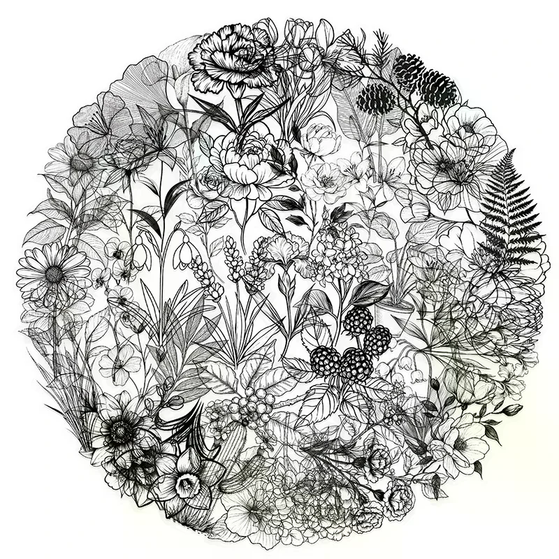 50Pcs Transparent Black White Vintage Flower Plant Stickers Decals Creative DIY Laptop Scrapbooking Decoration PET Stickers