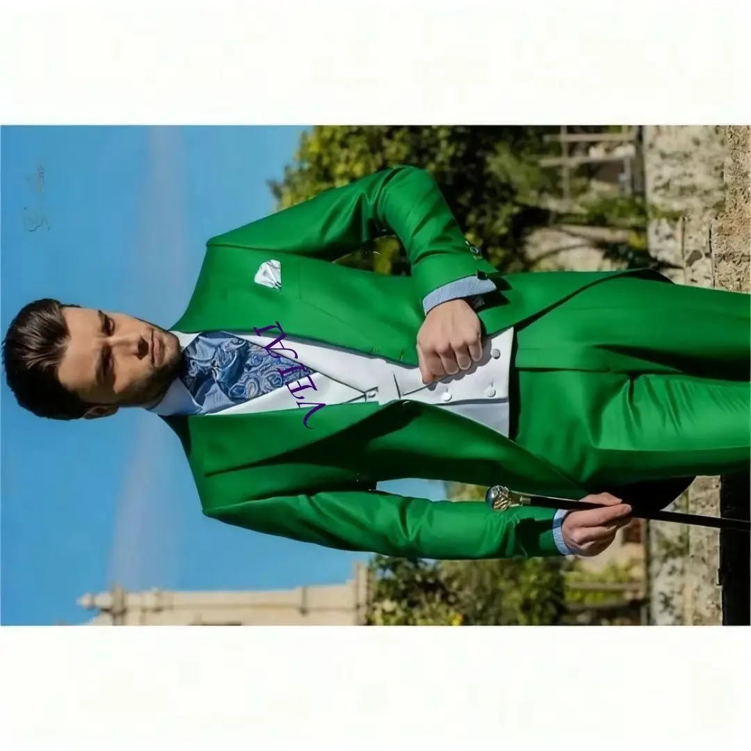 

Мужской костюм-тройка на заказ: приталенный, двубортный, цвета розового золота, с жилетом и брюками, для жениха, смокинг, для бизнеса, свадьбы, вечеринки