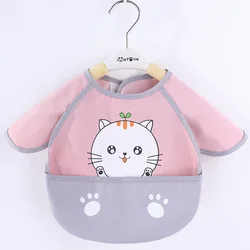 Cute Cartoon Baby Bib Adjustable Animal Pattern Waterproof Saliva Dripping Bibs Long Sleeve Apron Saliva Towel Drooling Scarf