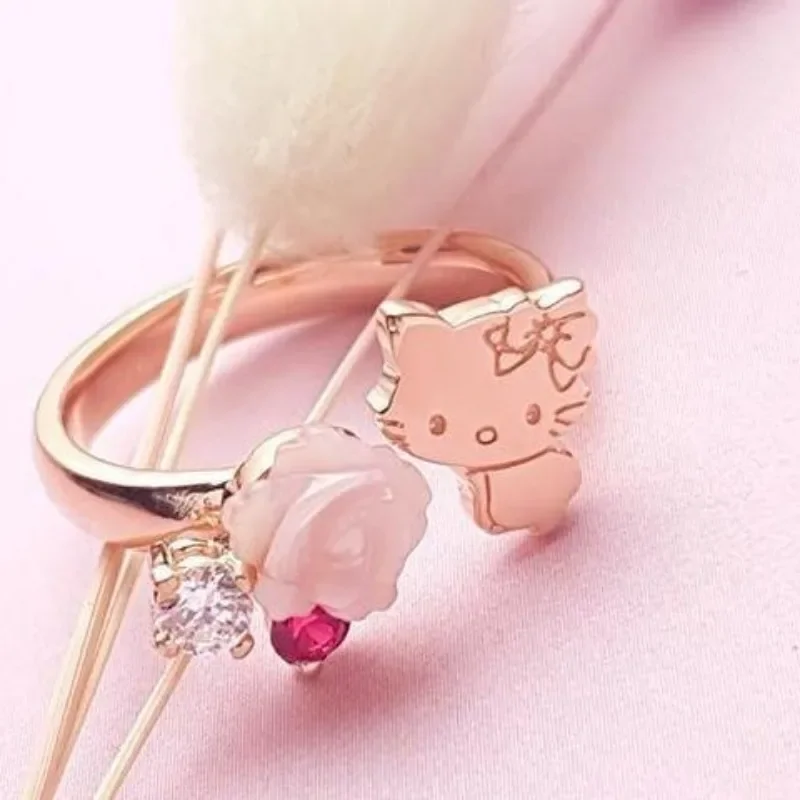 

Sweet Ins Fashion Hello Kitty Anime Kawaii MINISO Ring Cute Cartoon Girl Heart Ring Decoration Pendant Gifts for Girls