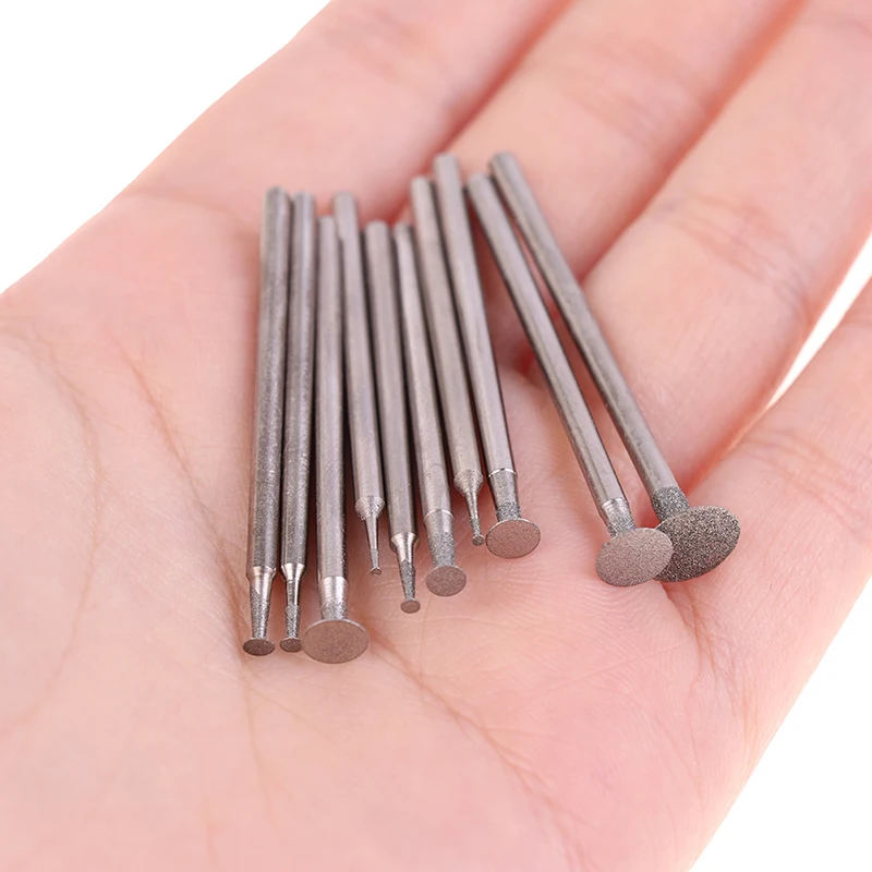 10Pc Ultra-Thin T Head Grinding Bit 2.35mm Shank Diamond Mounted Point Grinding Head Stone Jade Carving Polishing Engraving Tool