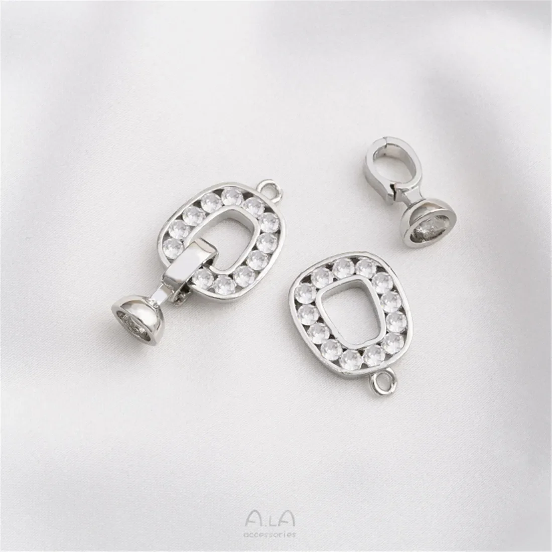 14K Gold Inlaid Zircon Geometric Square Pearl Buckle Handcrafted DIY Bracelet Necklace Connecting Buckle Accessories C013