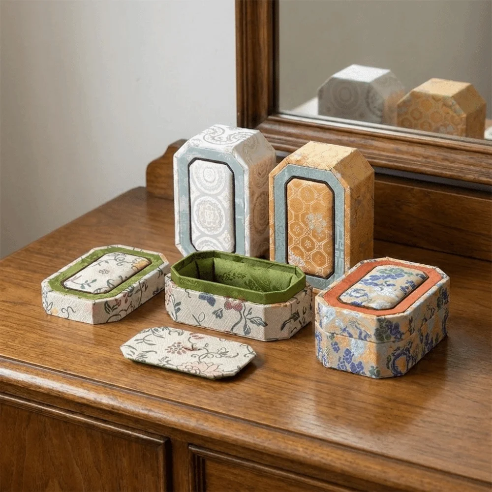 Fabric Brocade Jewelry Box Hard Shell Chinese Style Bangle Storage Box Multiple Colors Wear-Resistant Jewelry Display Box