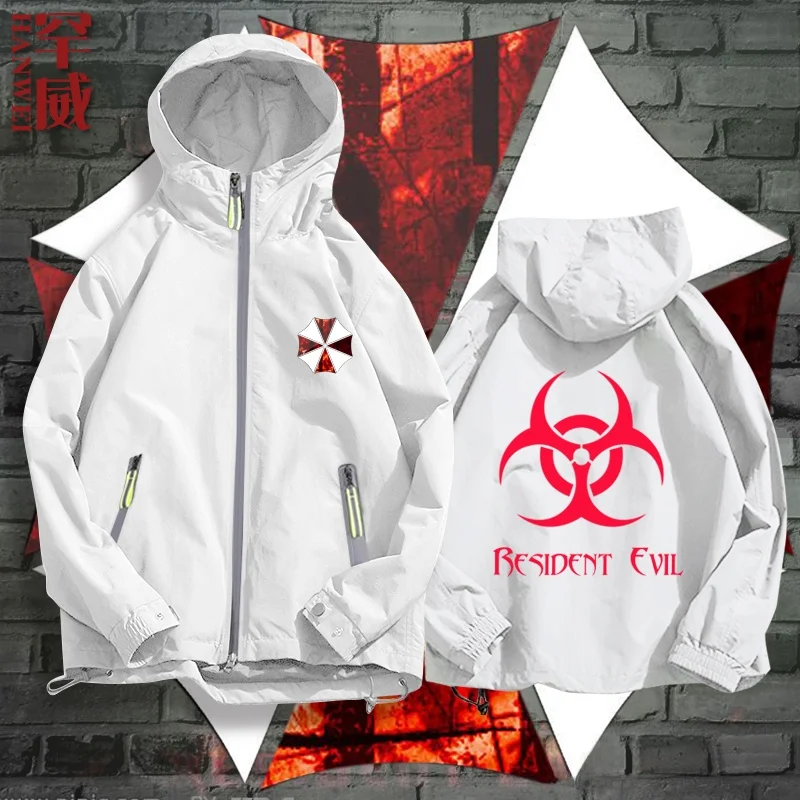 

Biohazard Game Themed Hooded Jaet Zipper Thin Cotton Added Open Cardigan Sle Youthful ular Stand Fit Outerwear