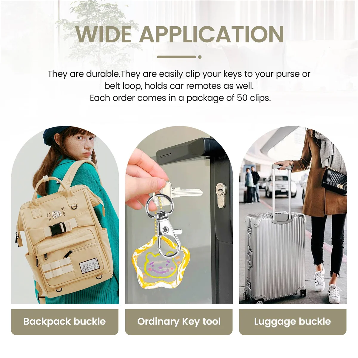 50 قطعة من مشابك الحبل الدوارة من ABQR، خطاف معدني دوار، مشبك مخلب جراد البحر فضي