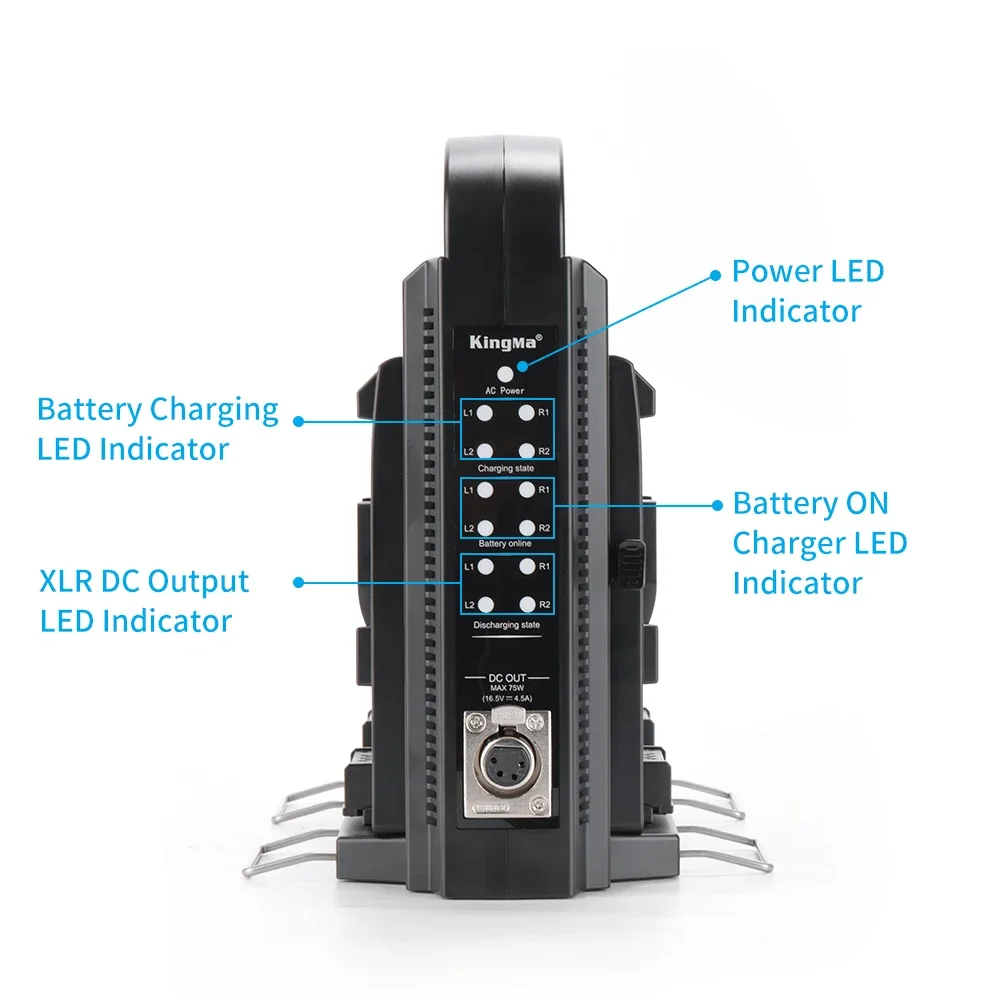 Kingma شاحن بطارية ذكي 4 قنوات على شكل حرف V BP-4CH لبطارية BP-190W 230W 285W 300W V-mount