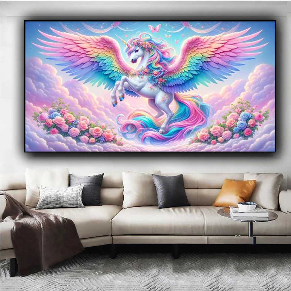 Pink Wings unicorn diamond painting new 2024 Diy Full Square Round Diamond mosaic Cross stitch kits Horse Animal Art Home decor