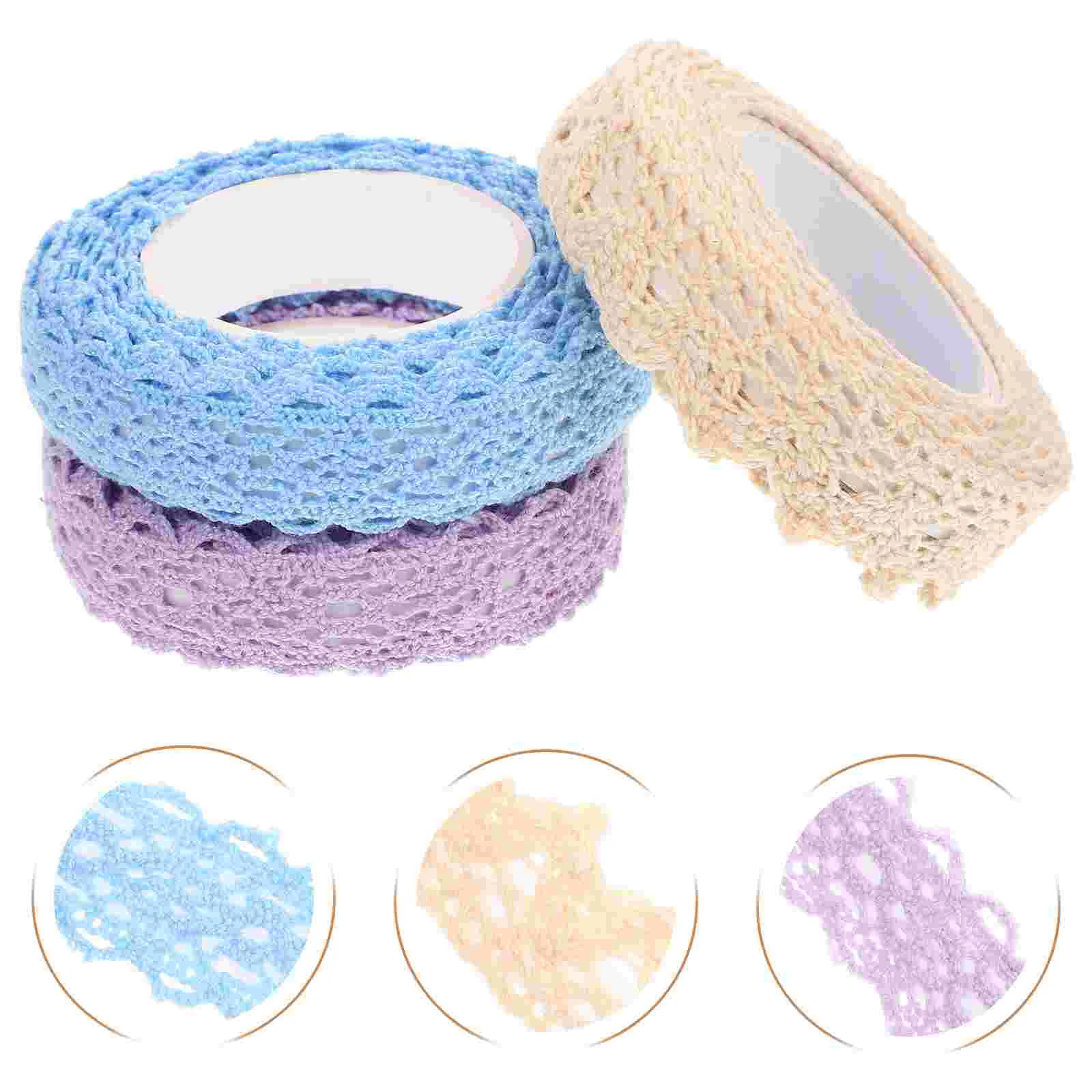 3 Rolls Fabric Lace Tape Design Decorative Tapes Adhesive Grace Paper Fashionable Pattern Creative Craft