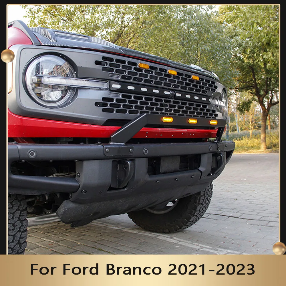 Car Front Bumper Tube Bull Bar With Dynamic Yellow Light Roll Bar For Ford Branco 2021 2022 2023 Aluminum Alloy Upper Guard