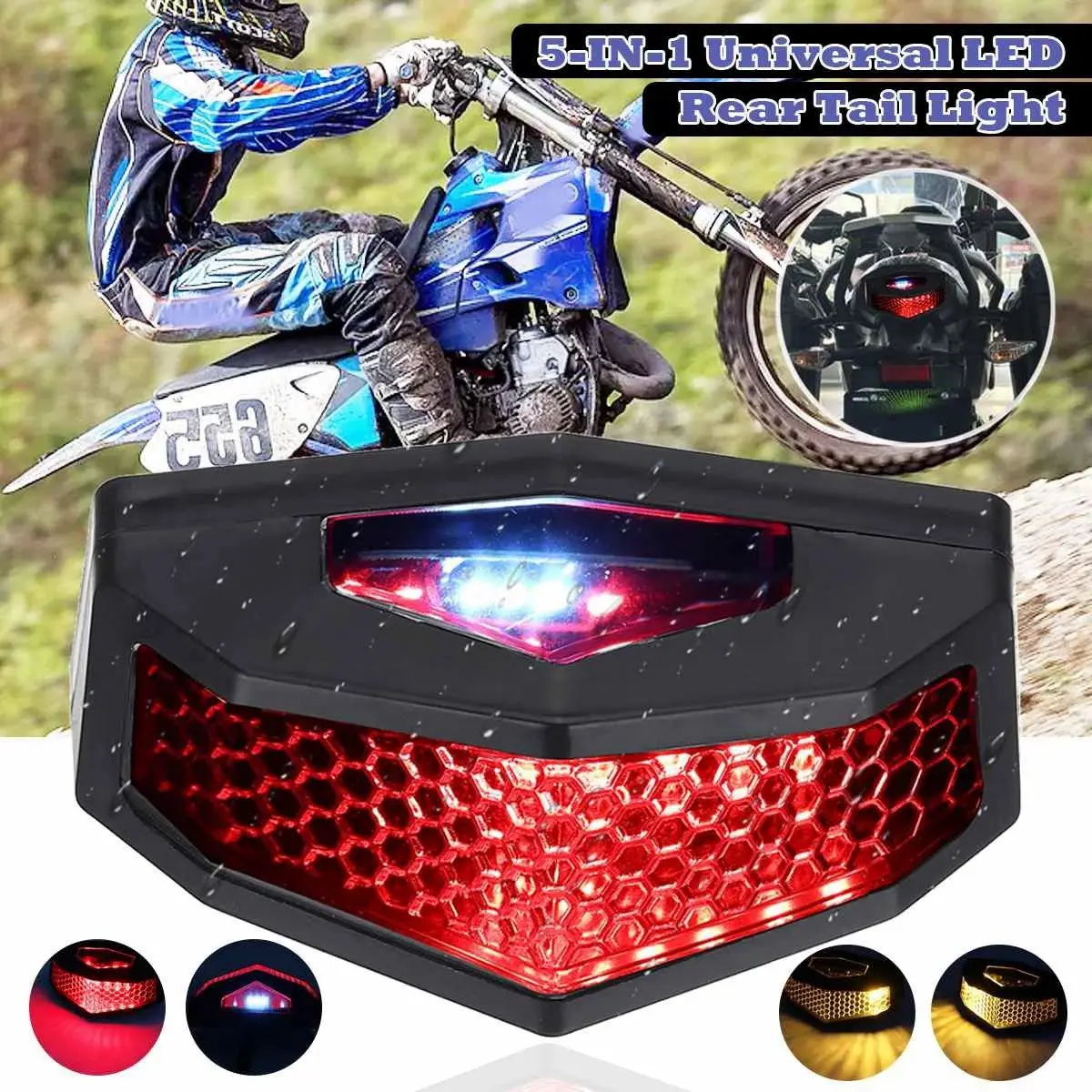 New 12V Universal Motorcycle ATV Taillight 5In1 LED Rear Tail Lights Brake Stop Light Turn Signal License Plate