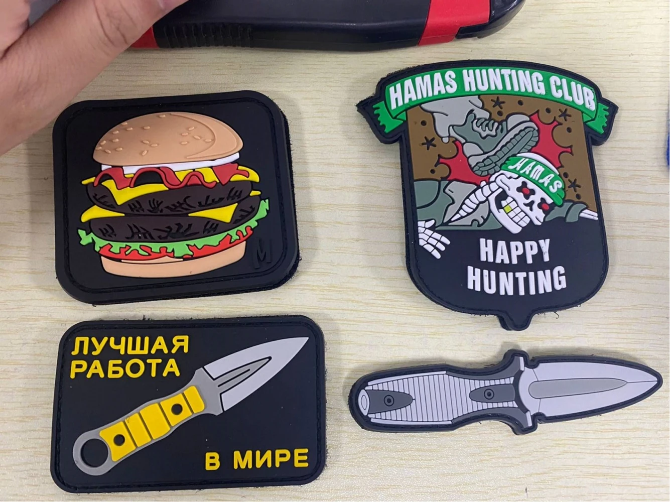 HAMAS Dagger Hamburger Tactical Morale Badge Patches 3D PVC Military Backpack Hook&Loop Stickers