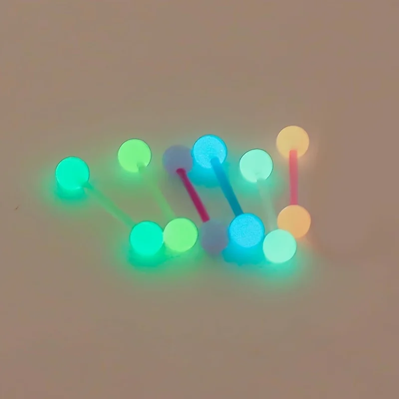 5pcs Fashion 5 Color Tongue Nails Acrylic Round Ball Luminous Piercing Tongue Ring Punk Style Body Jewelry Glow