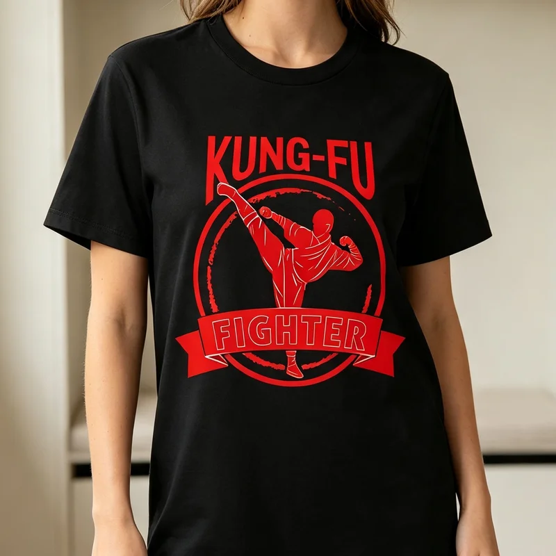 Kung Fu Fighter Martial Arts Red Graphic Retro Sunset Training T Shirt Tee Casual Streetwear for Men Women 100% Cotton Style