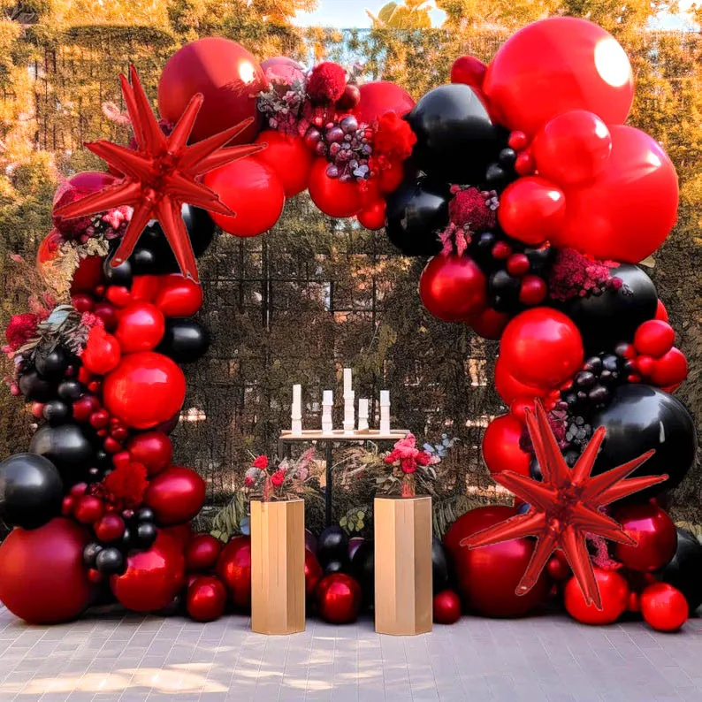 Burgundowe wino czerwone balony girlanda zestaw łukowy czerwony balon wybuchająca gwiazda balon foliowy dekoracje na walentynki dekoracje weselne